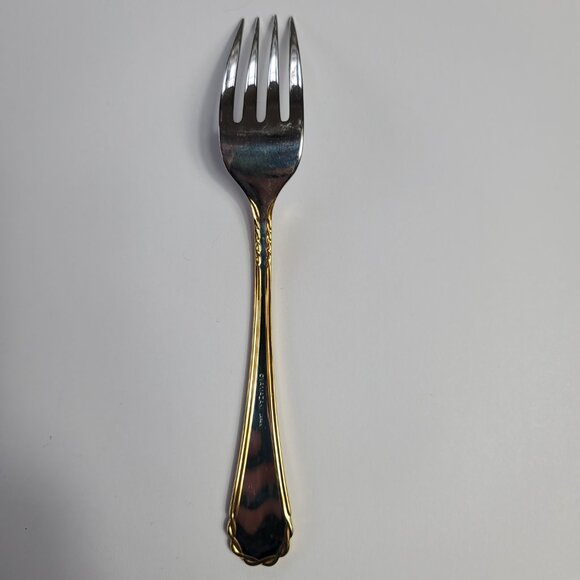 Yamazaki Tasha Dinner Fork Stainless Gold Trim 7 1/2 Silverware Flatware - Picture 9 of 13